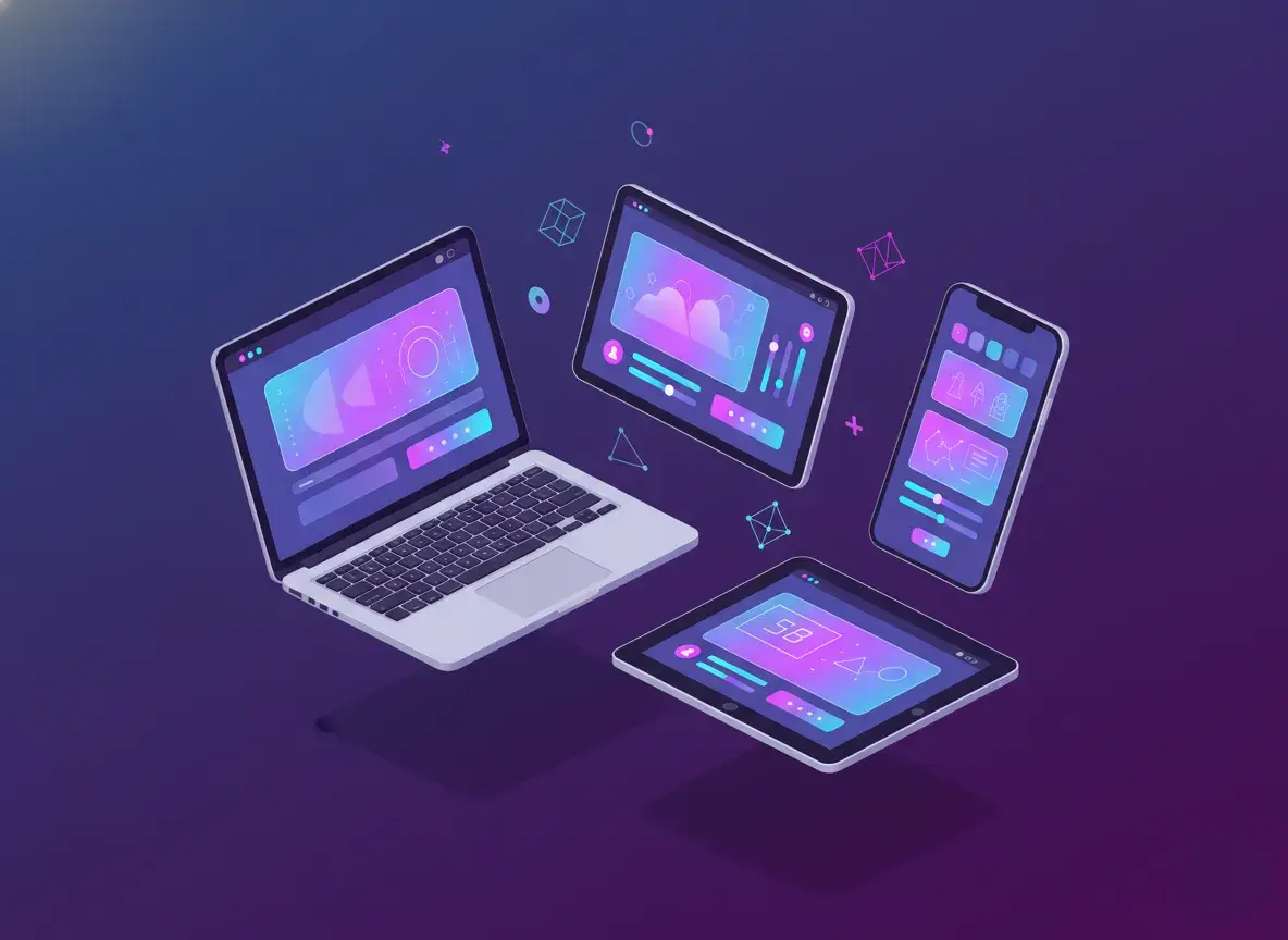 Responsive website layout shown across devices