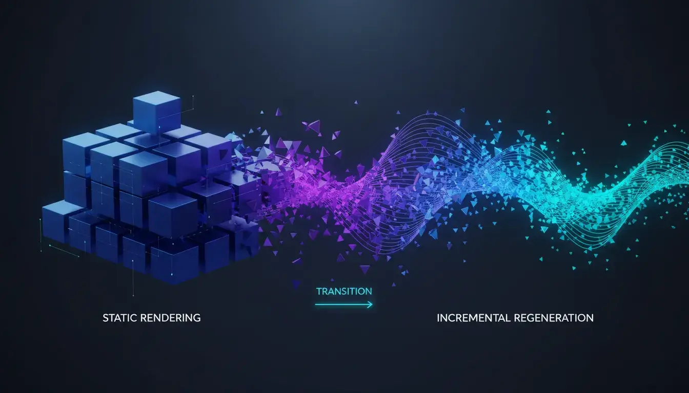 Comparison diagram showing SSG and ISR rendering workflows side by side