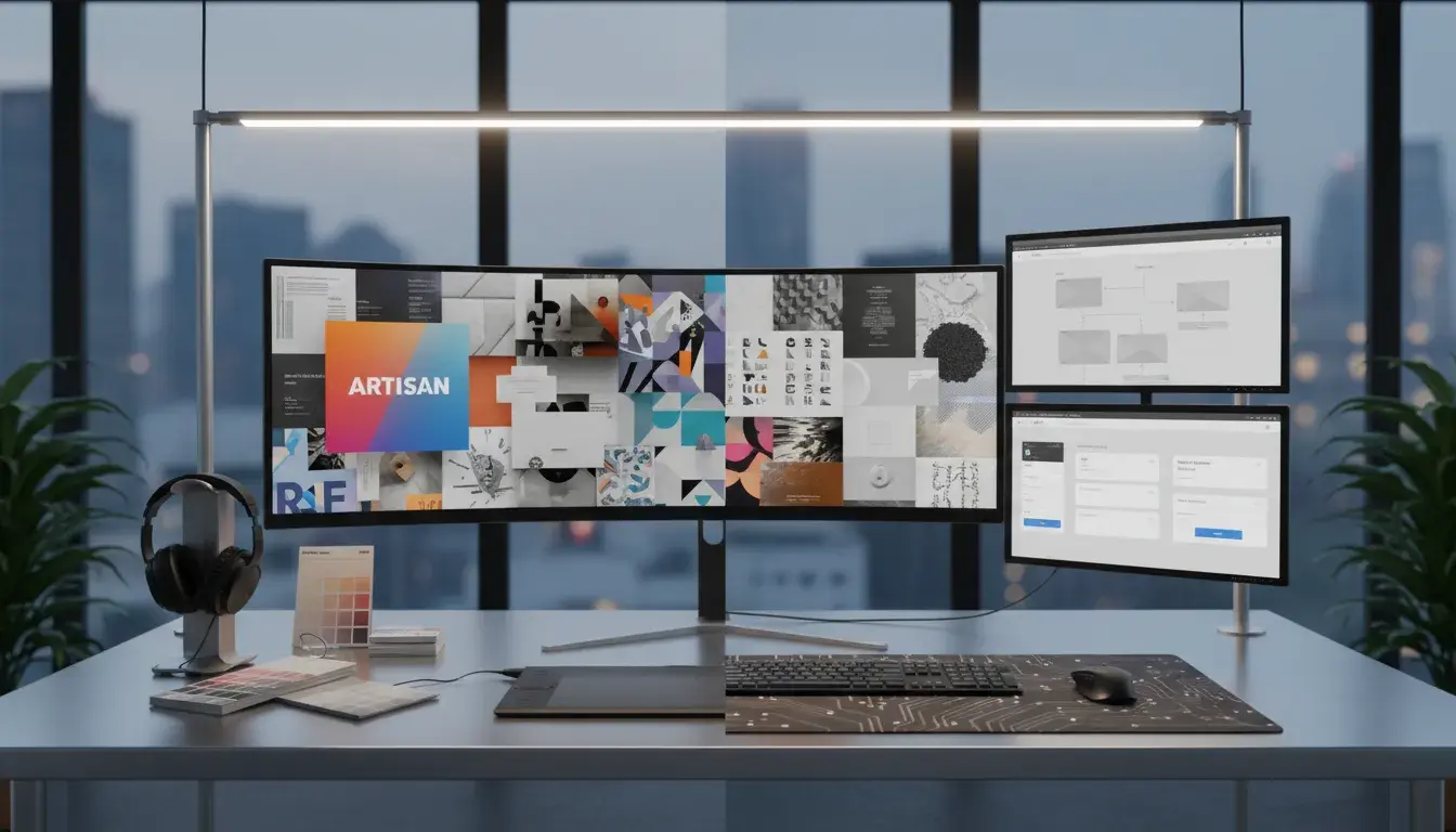 Graphic designer working on visual layouts compared with UI/UX designer creating digital interface wireframes