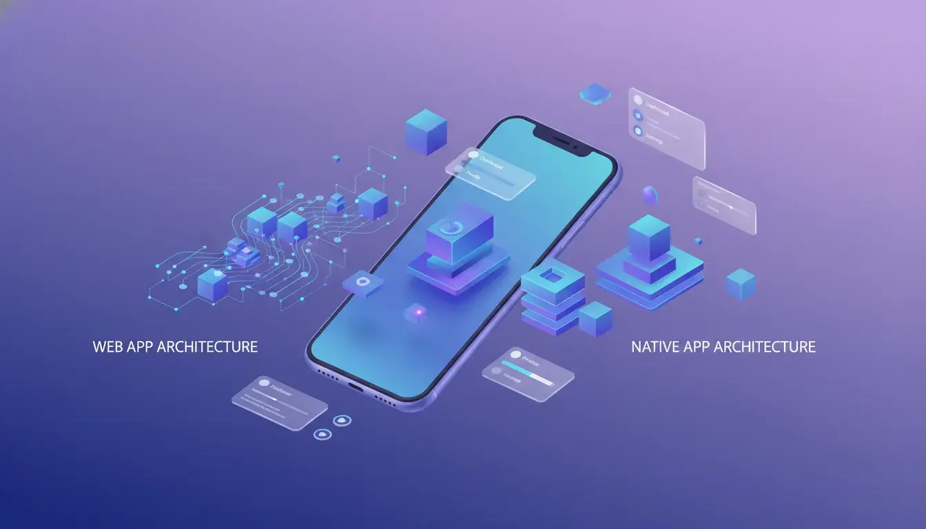 Side-by-side comparison of Progressive Web App and native mobile app interfaces on smartphone screens