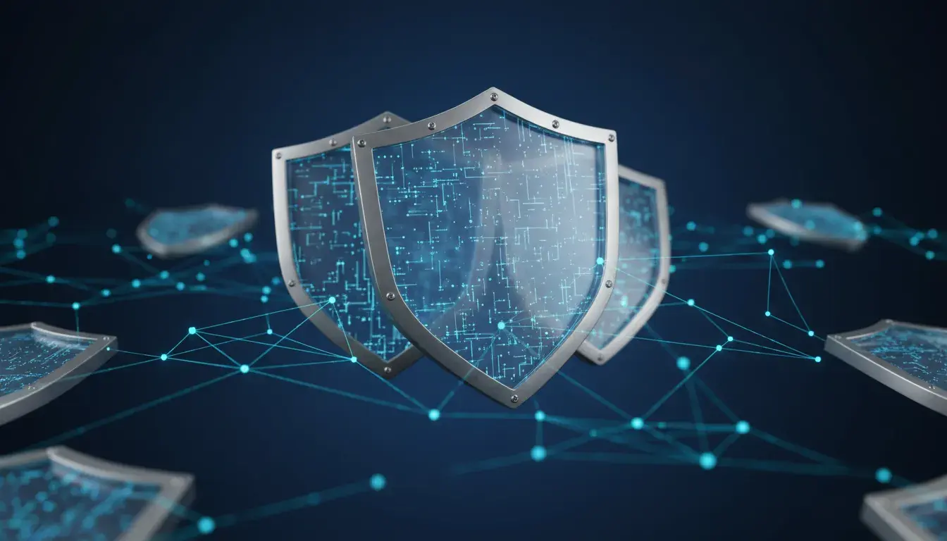 Digital shield protecting web application interface with security lock icons